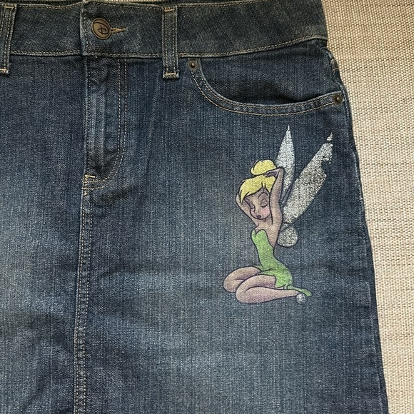 Vintage Disney Store Denim Tinkerbell Glitter Skirt Size 10 - Picture 1 of 7